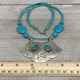 1pc,Turkmen Necklace Pendant Statement Tribal Turquoise Inlay Beaded,20-21",BN26