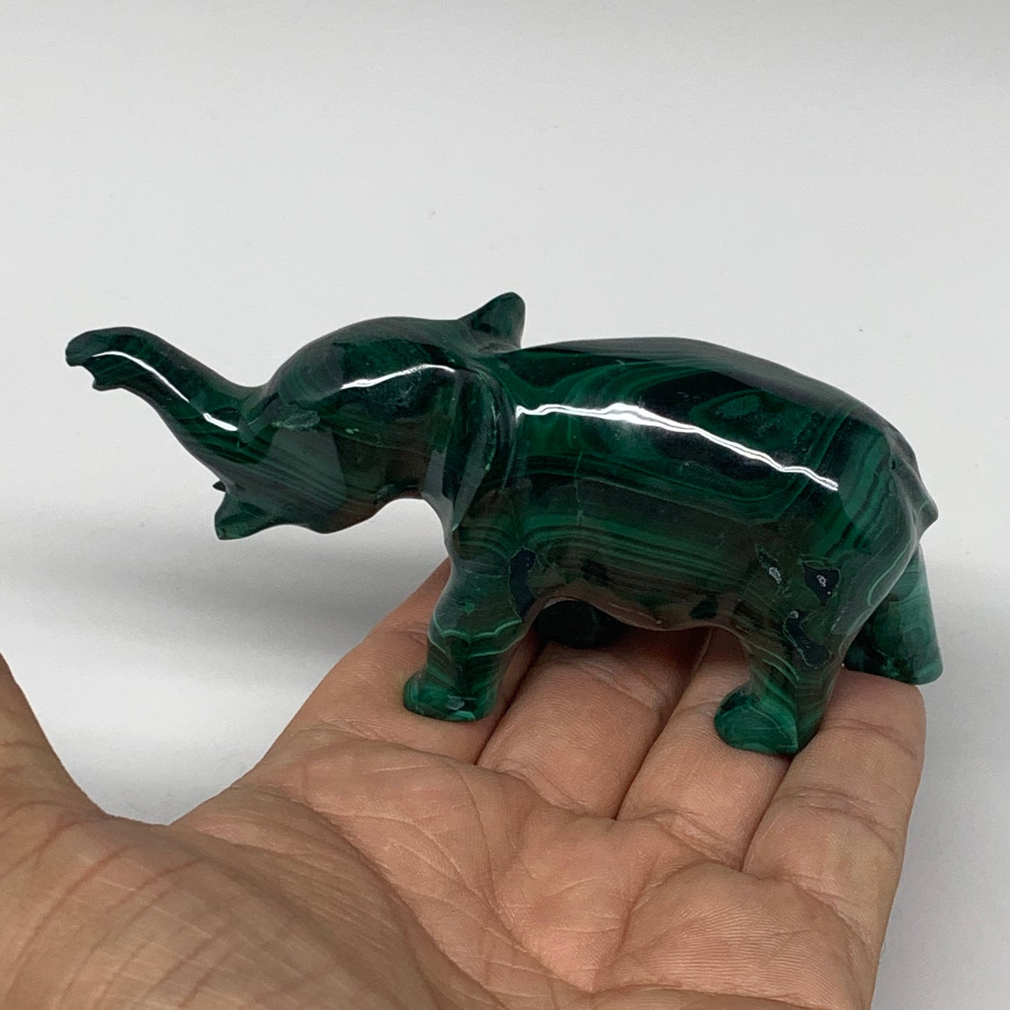 186.9g, 4.4"x1"x1.8" Natural Solid Malachite Elephant Figurine @Congo, B7267