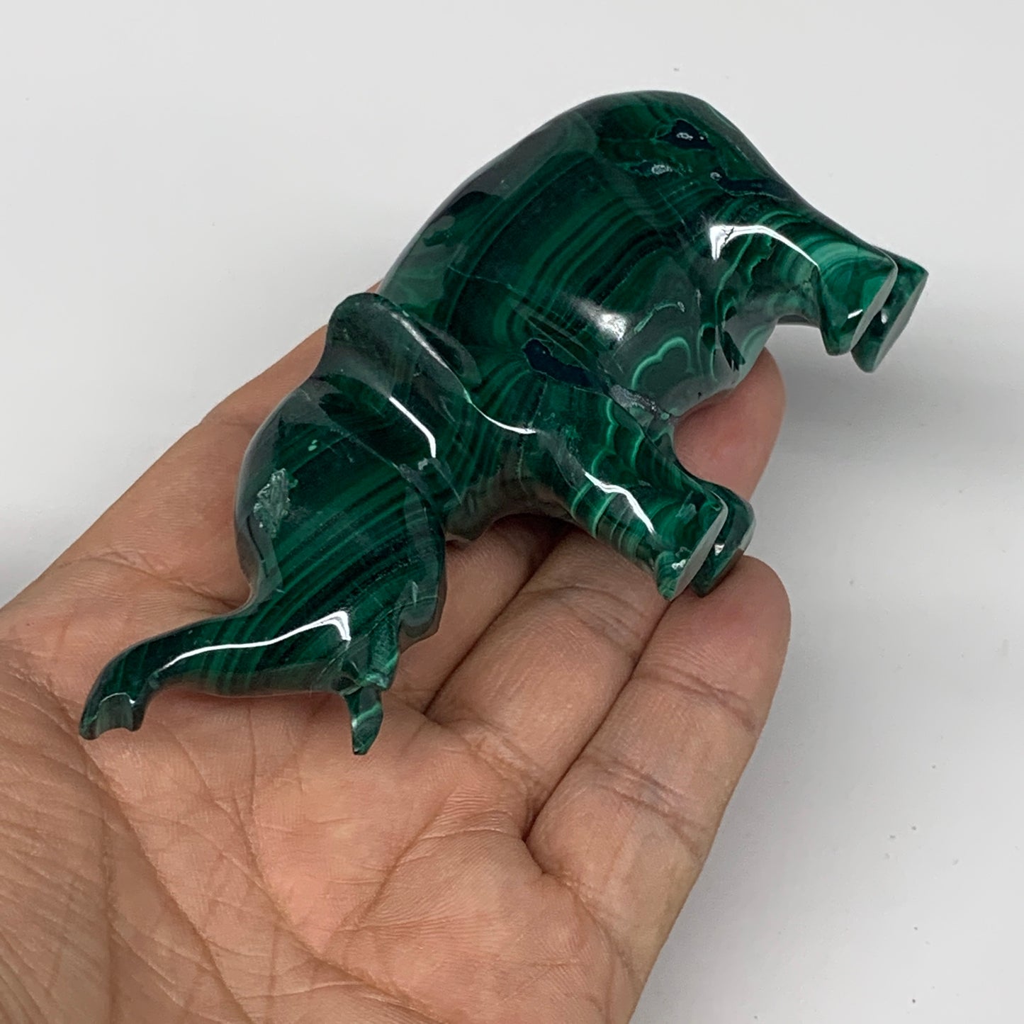 186.9g, 4.4"x1"x1.8" Natural Solid Malachite Elephant Figurine @Congo, B7267