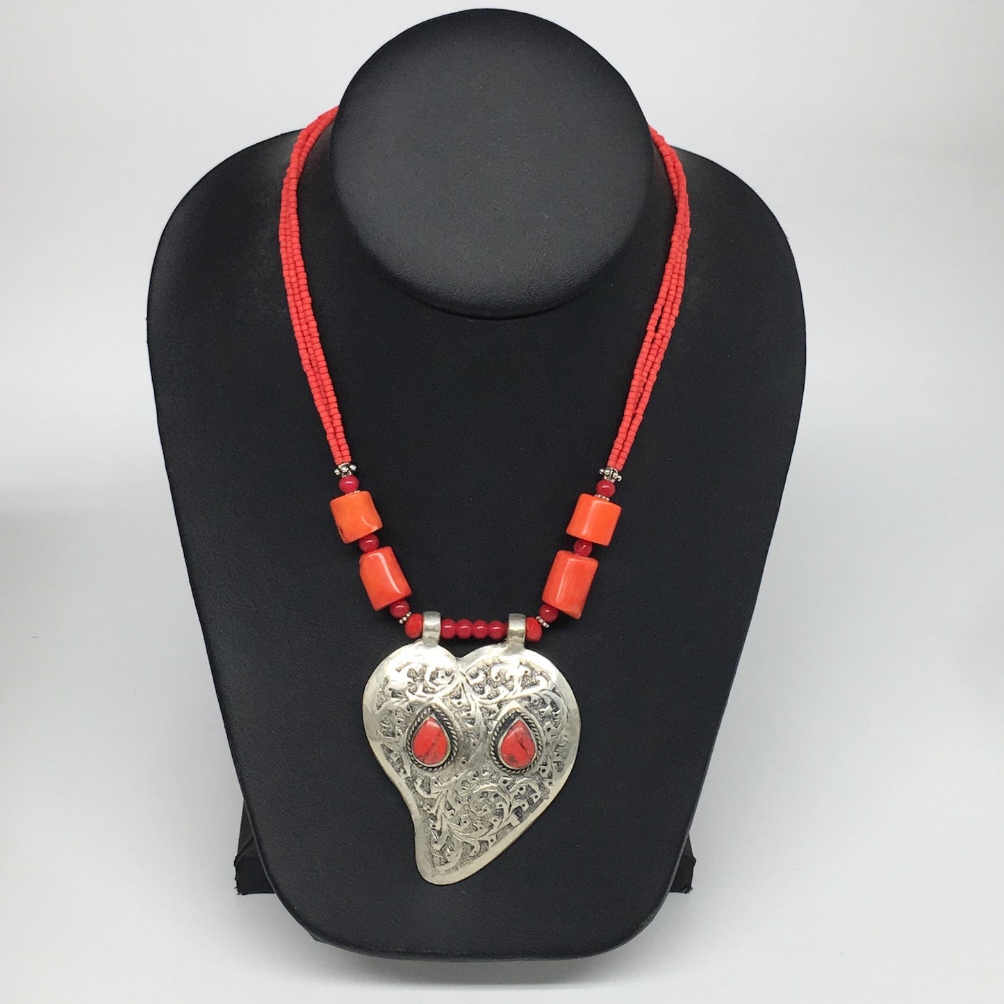 1pc, Turkmen Necklace Pendant Statement Tribal Coral Inlay Beaded,20-21", BN27