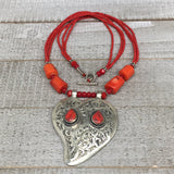 1pc, Turkmen Necklace Pendant Statement Tribal Coral Inlay Beaded,20-21", BN27