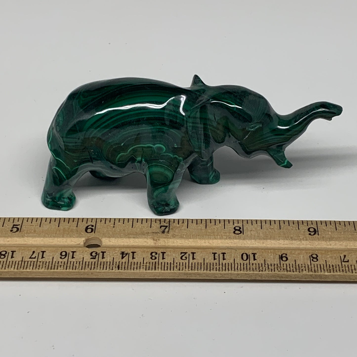 186.9g, 4.4"x1"x1.8" Natural Solid Malachite Elephant Figurine @Congo, B7267