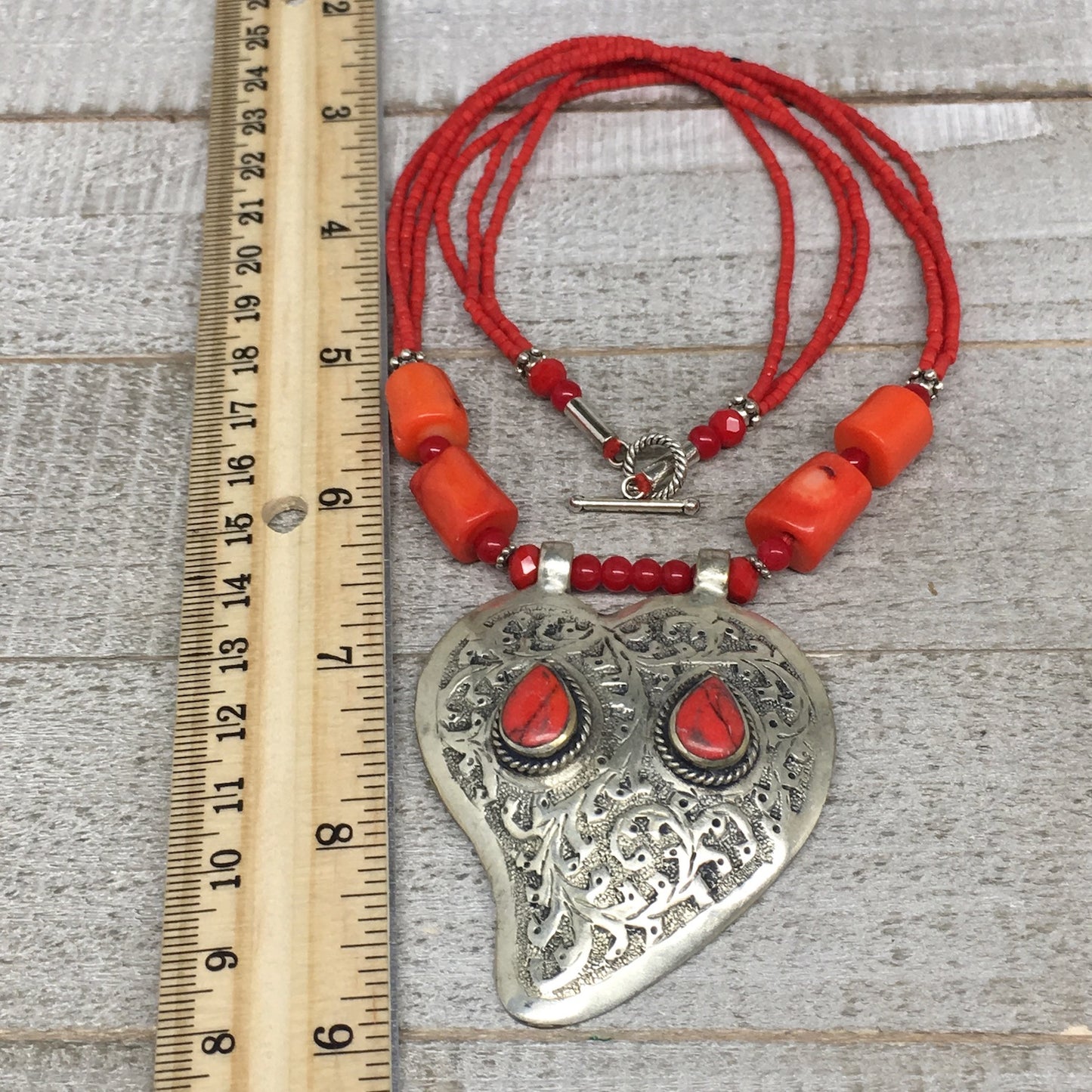 1pc, Turkmen Necklace Pendant Statement Tribal Coral Inlay Beaded,20-21", BN27