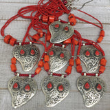 1pc, Turkmen Necklace Pendant Statement Tribal Coral Inlay Beaded,20-21", BN27