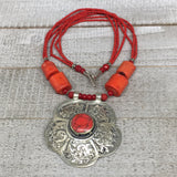 1pc, Turkmen Necklace Pendant Statement Tribal Coral Inlay Beaded,20-21", BN28