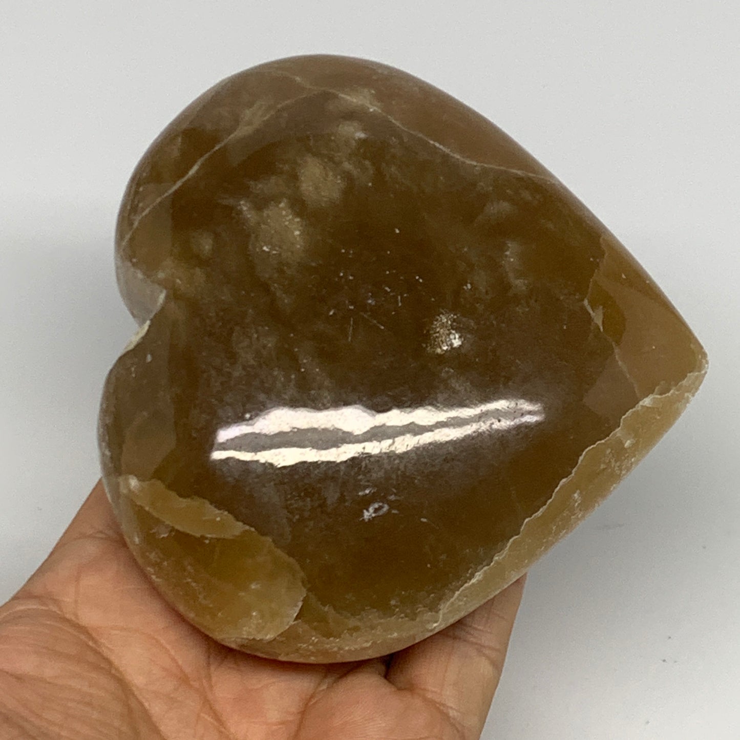 528g, 3.8"x4.1"x1.7" Honey Calcite Heart Gemstones, Collectible @Pakistan,B27011