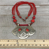 1pc, Turkmen Necklace Pendant Statement Tribal Coral Inlay Beaded,20-21", BN29
