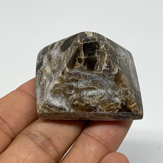 50.7g, 1.1"x1.6"x1.5" Chocolate/Gray Onyx Pyramid Gemstone @Morocco, B18956
