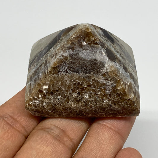 68.6g, 1.3"x1.8"x1.6" Chocolate/Gray Onyx Pyramid Gemstone @Morocco, B18957