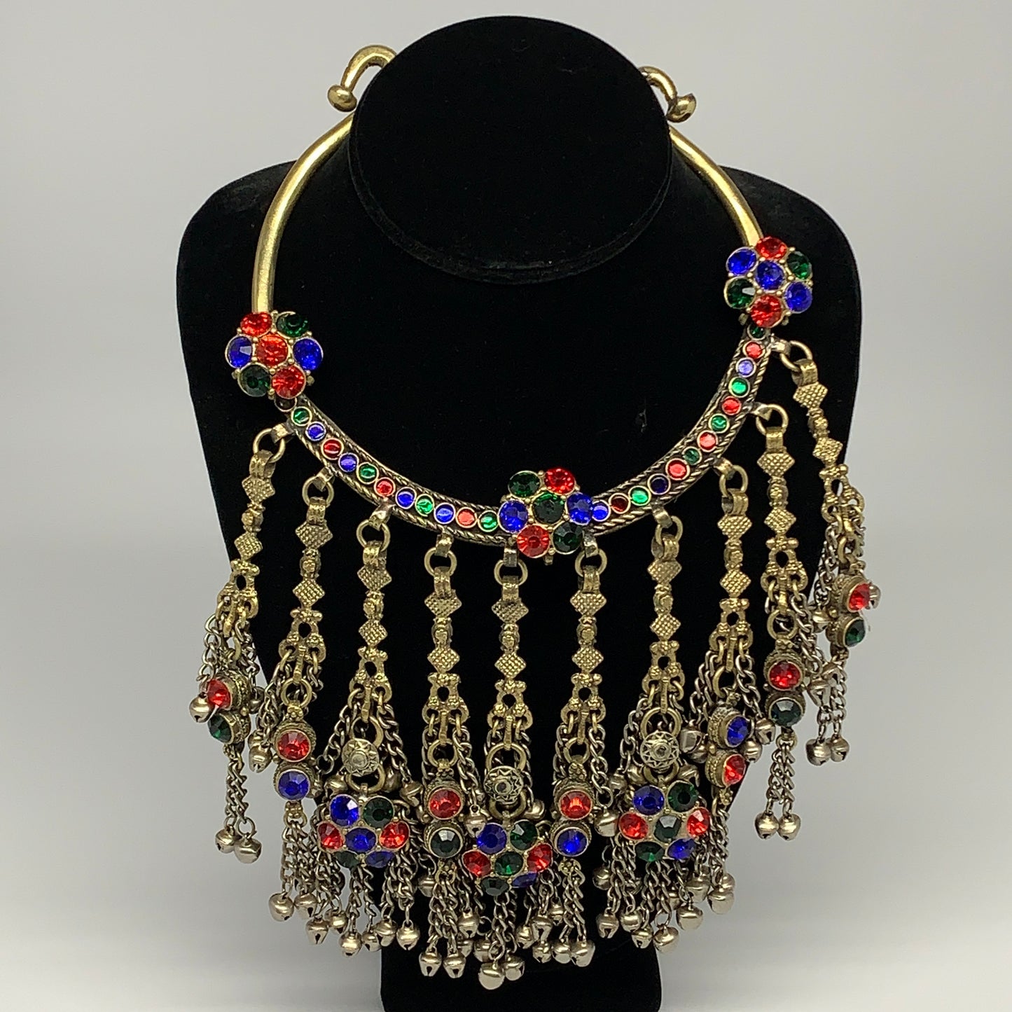 370g, 11"x5"Kuchi Turkmen Choker Necklace Multi-Color Tribal Gypsy Beho,B14134