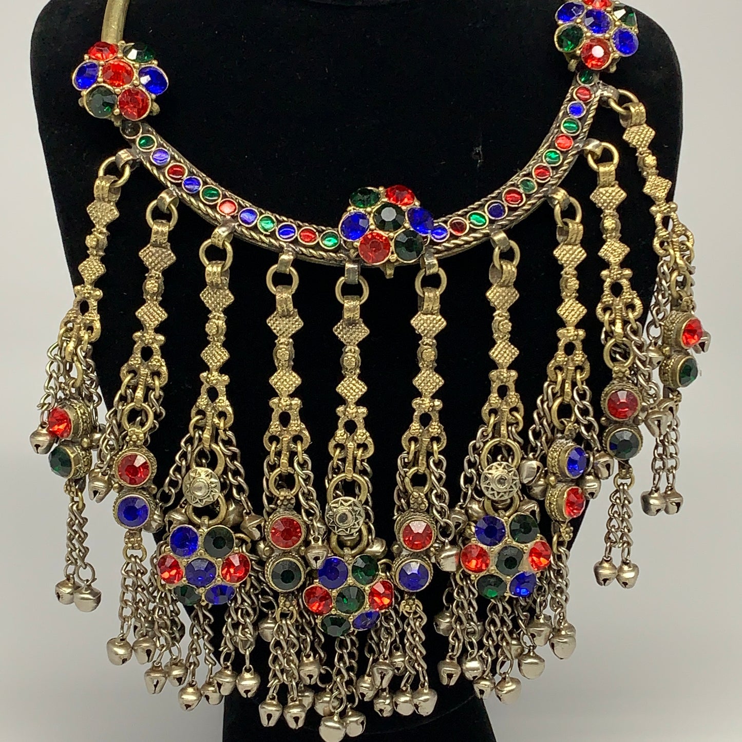 370g, 11"x5"Kuchi Turkmen Choker Necklace Multi-Color Tribal Gypsy Beho,B14134