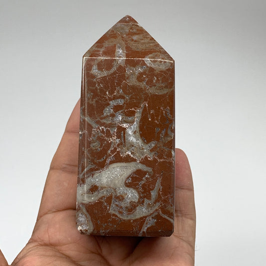 359.4g, 3.9" x 1.6" Natural Red Shell Fossils Tower Obelisk Wand @Morocco, F899