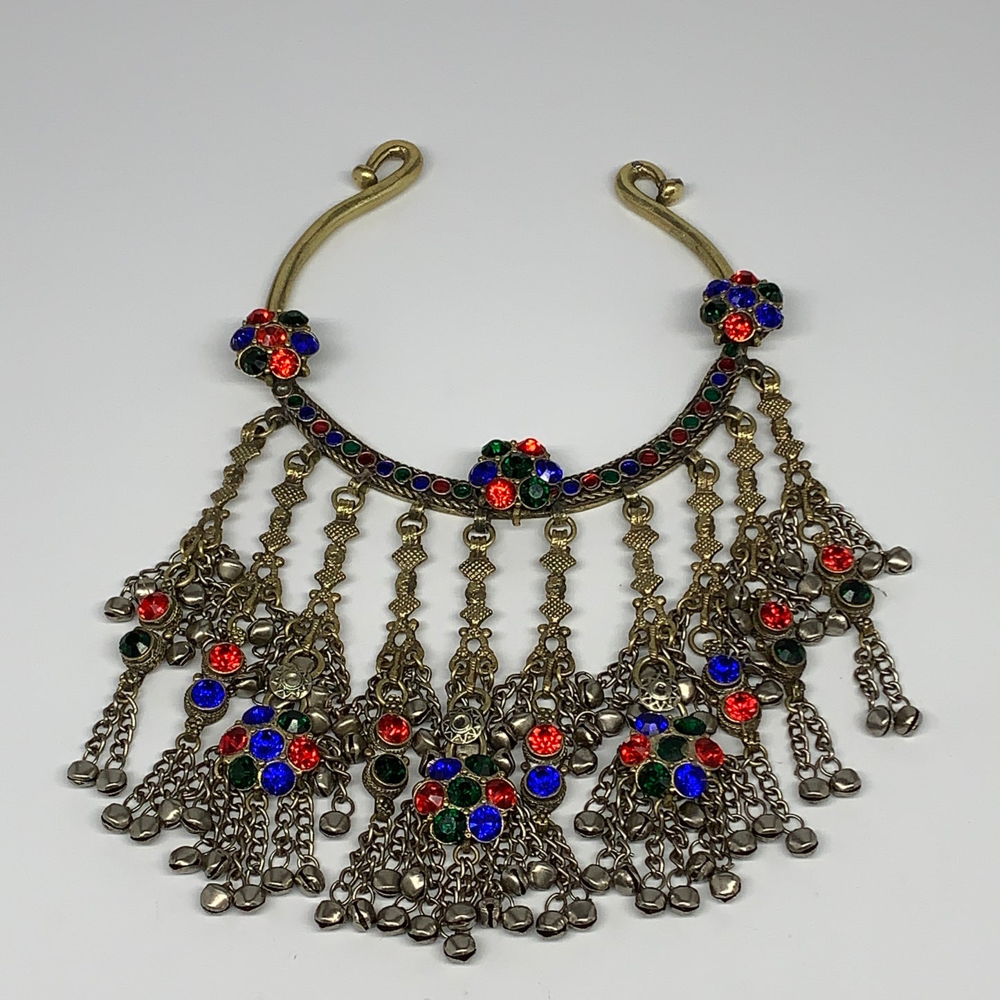 370g, 11"x5"Kuchi Turkmen Choker Necklace Multi-Color Tribal Gypsy Beho,B14134