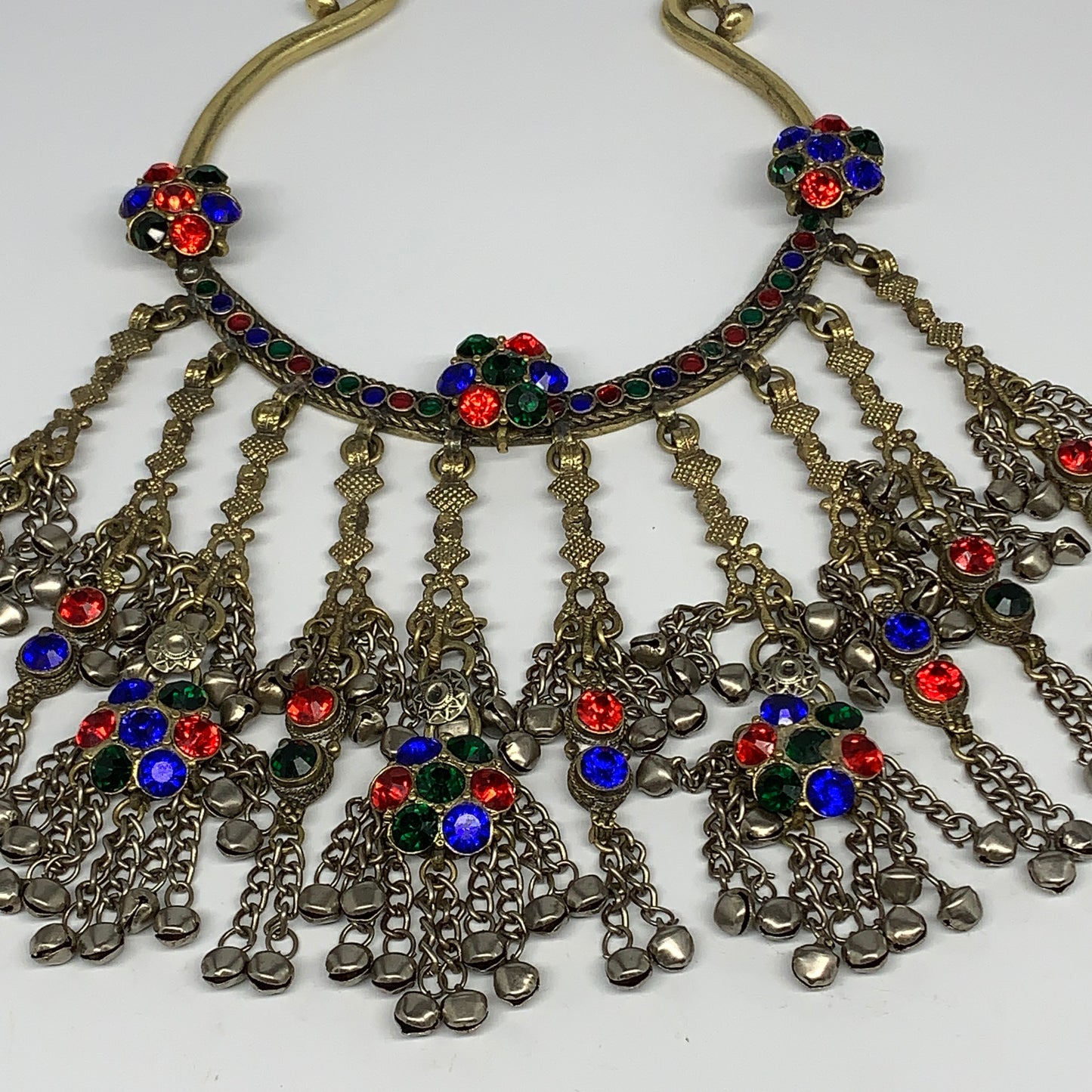 370g, 11"x5"Kuchi Turkmen Choker Necklace Multi-Color Tribal Gypsy Beho,B14134