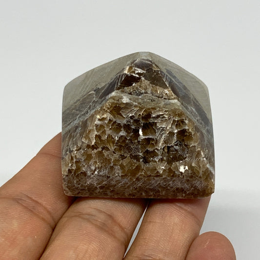 65g, 1.3"x1.6"x1.6" Chocolate/Gray Onyx Pyramid Gemstone @Morocco, B18958