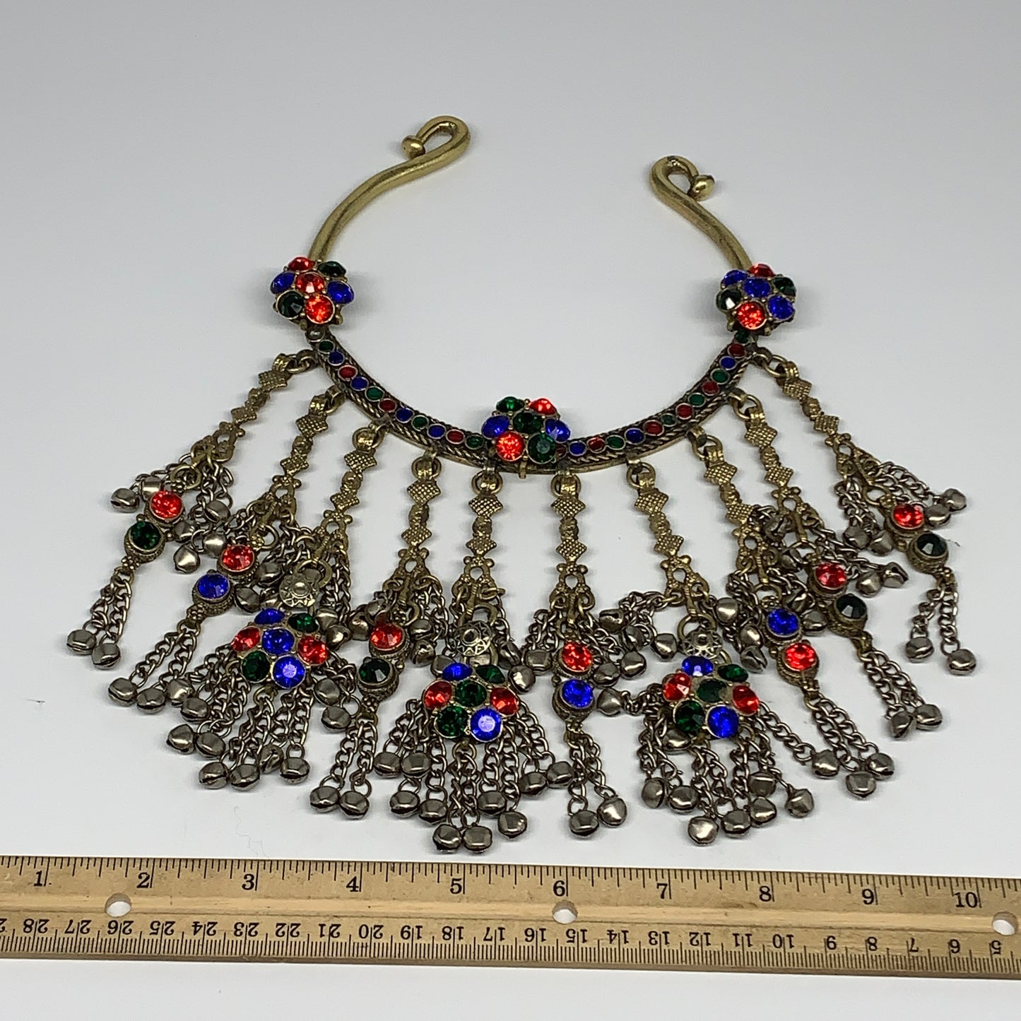 370g, 11"x5"Kuchi Turkmen Choker Necklace Multi-Color Tribal Gypsy Beho,B14134