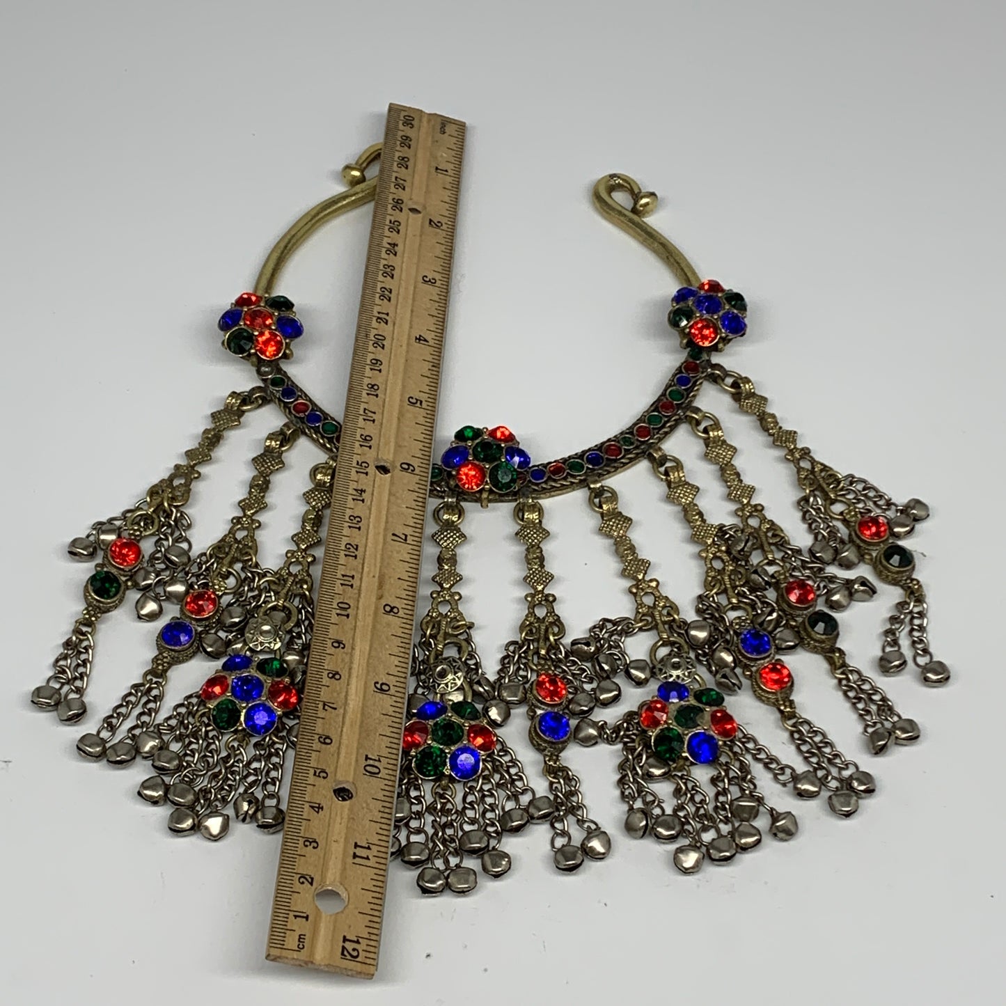 370g, 11"x5"Kuchi Turkmen Choker Necklace Multi-Color Tribal Gypsy Beho,B14134