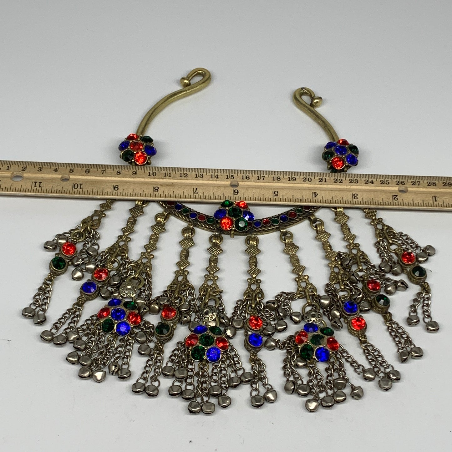 370g, 11"x5"Kuchi Turkmen Choker Necklace Multi-Color Tribal Gypsy Beho,B14134