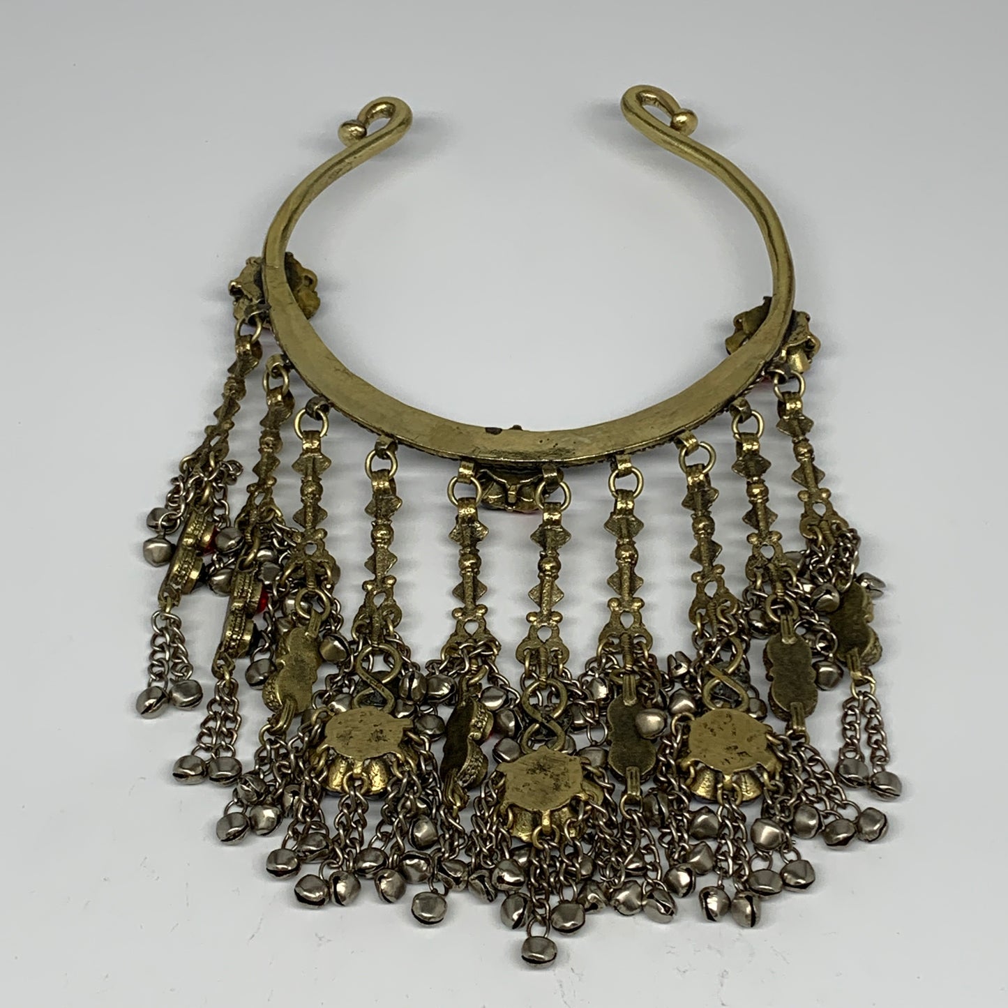 370g, 11"x5"Kuchi Turkmen Choker Necklace Multi-Color Tribal Gypsy Beho,B14134