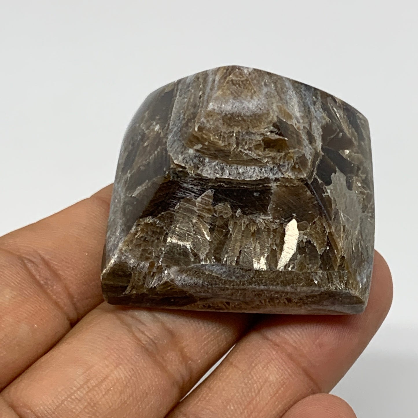 60.9g, 1.3"x1.6"x1.6" Chocolate/Gray Onyx Pyramid Gemstone @Morocco, B18959