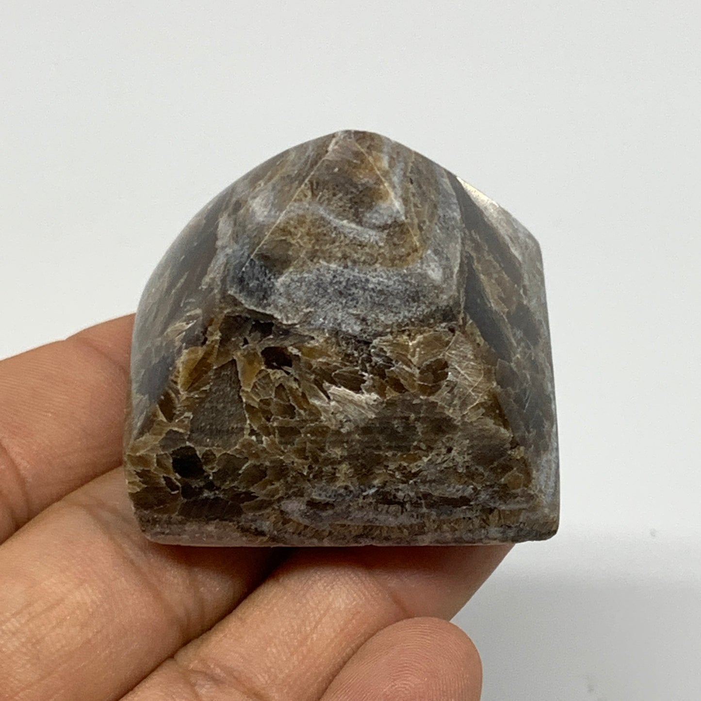 60.9g, 1.3"x1.6"x1.6" Chocolate/Gray Onyx Pyramid Gemstone @Morocco, B18959