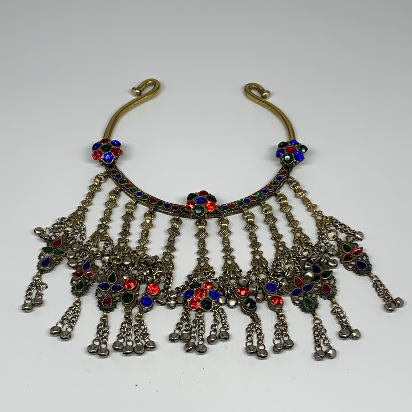 360g, 11"x5.75"Kuchi Turkmen Choker Necklace Multi-Color Tribal Gypsy Beho,B1413