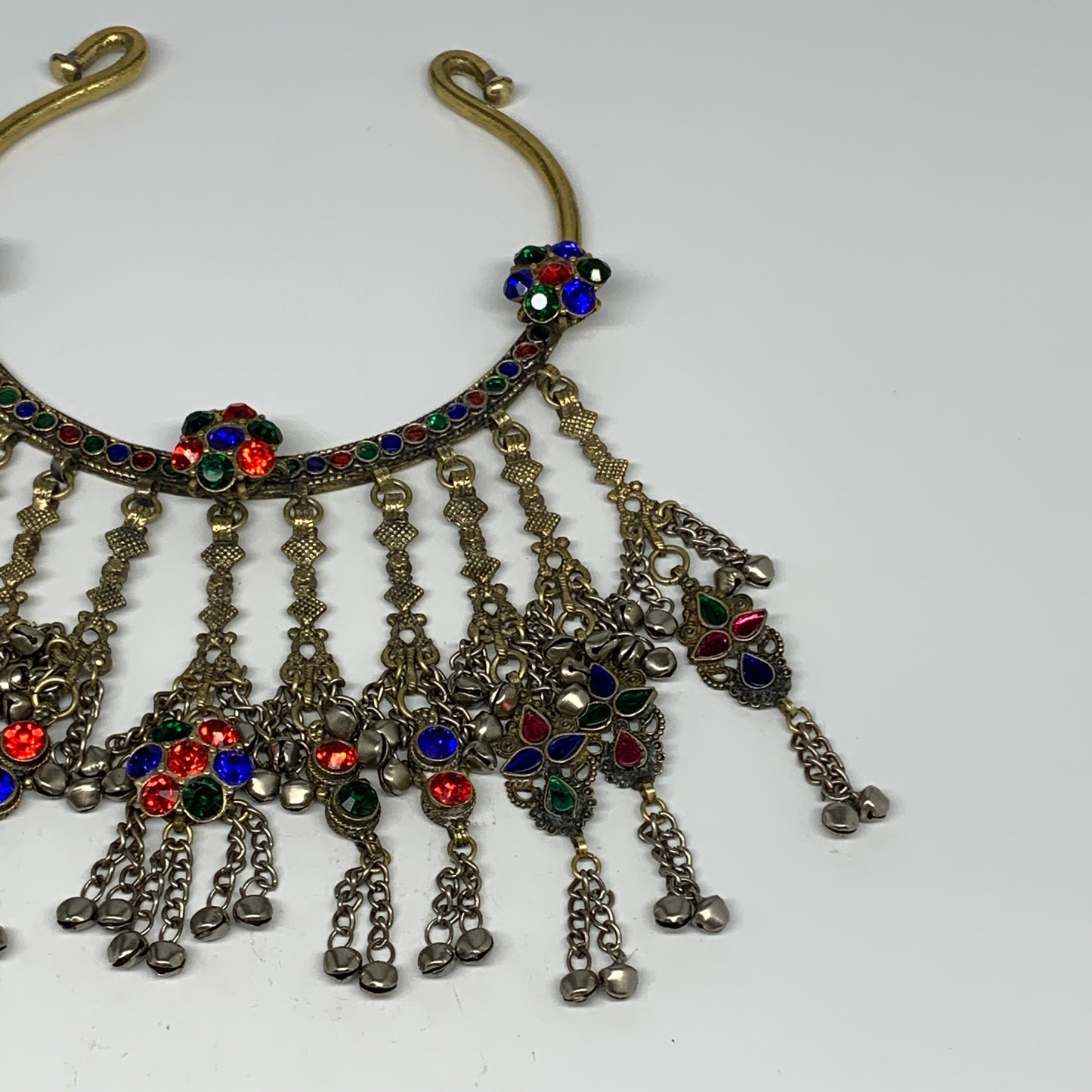 360g, 11"x5.75"Kuchi Turkmen Choker Necklace Multi-Color Tribal Gypsy Beho,B1413