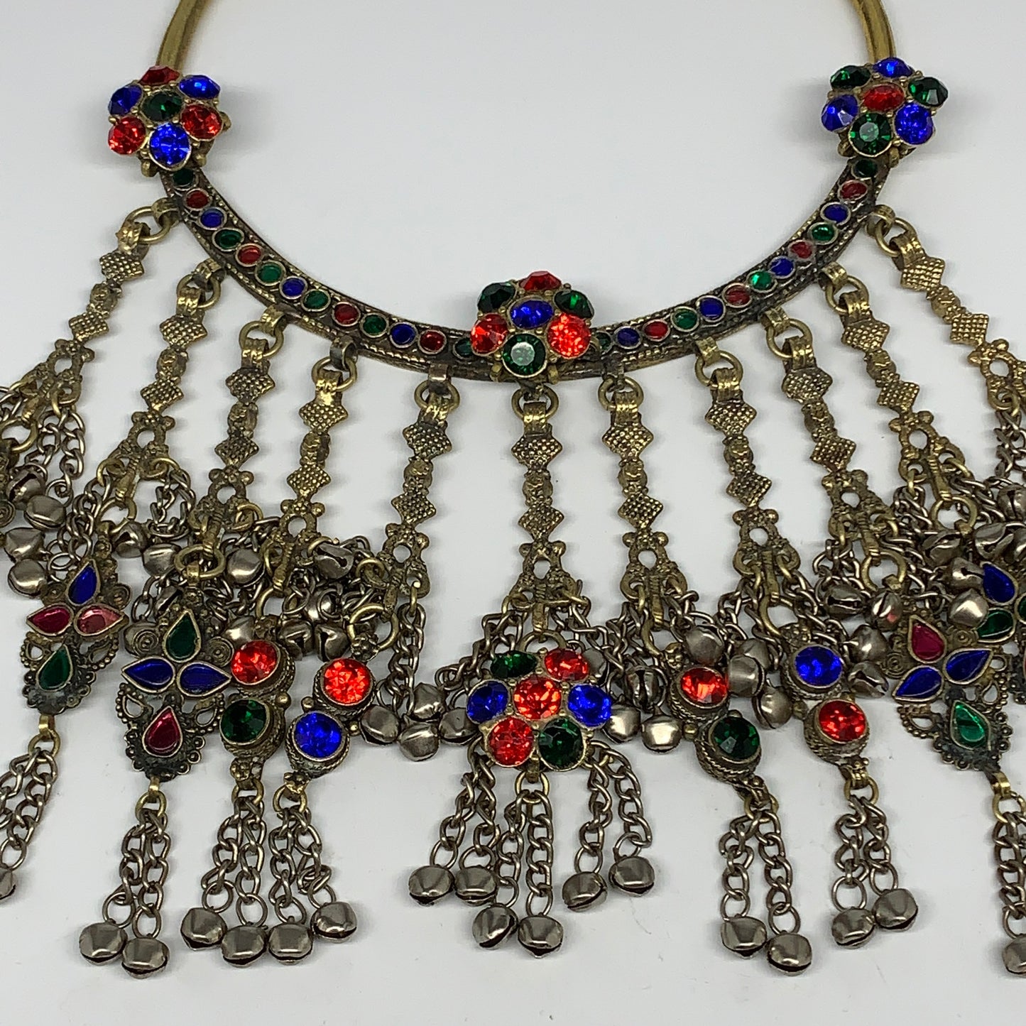 360g, 11"x5.75"Kuchi Turkmen Choker Necklace Multi-Color Tribal Gypsy Beho,B1413