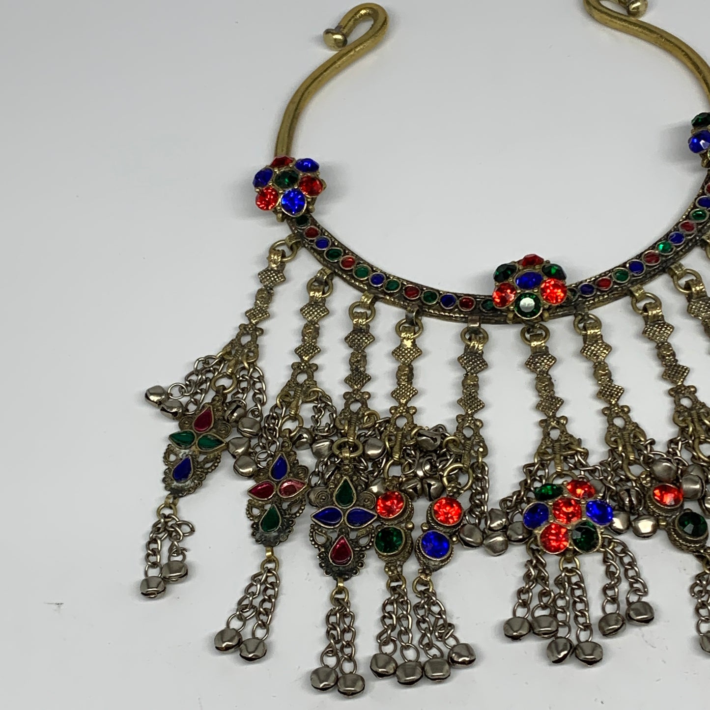 360g, 11"x5.75"Kuchi Turkmen Choker Necklace Multi-Color Tribal Gypsy Beho,B1413