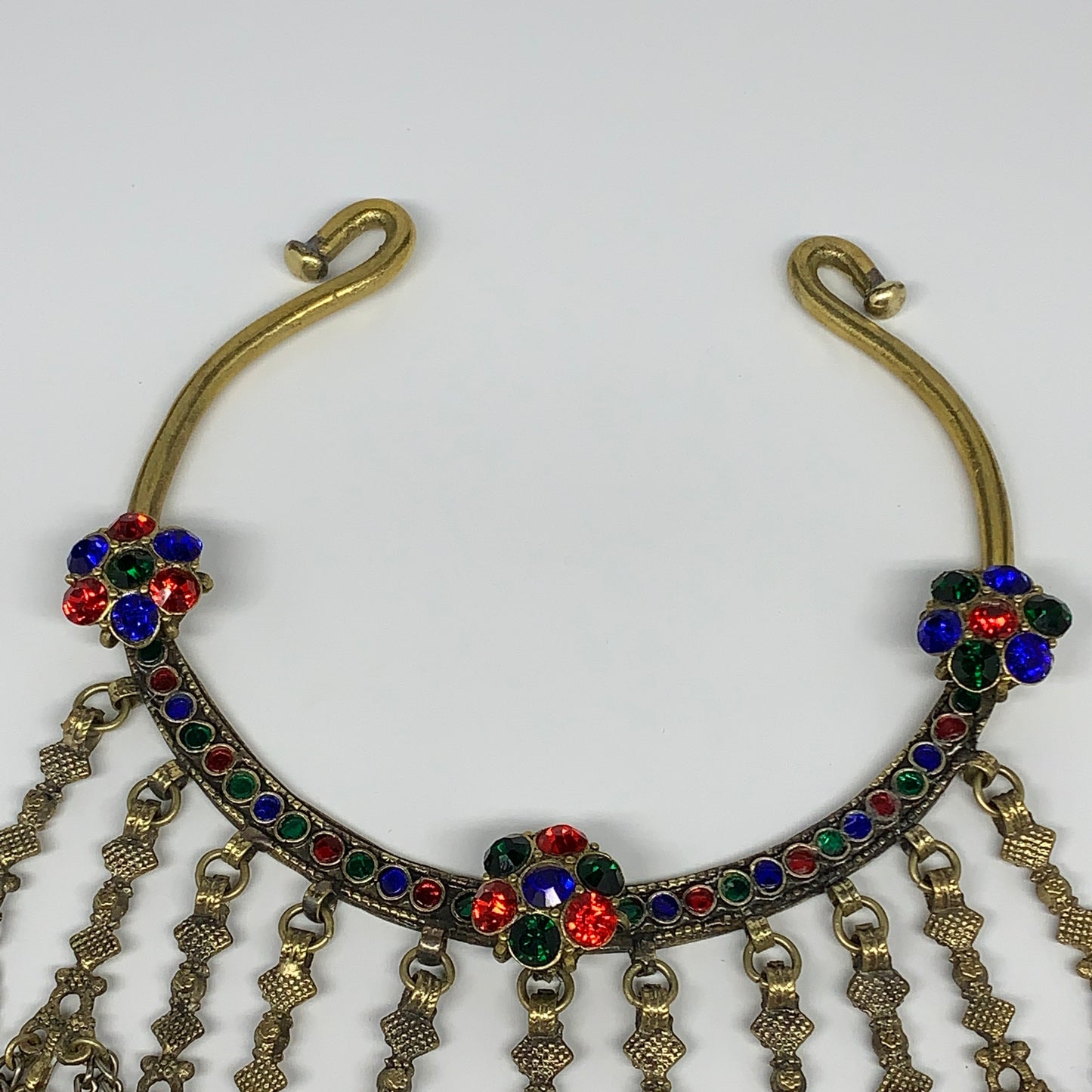 360g, 11"x5.75"Kuchi Turkmen Choker Necklace Multi-Color Tribal Gypsy Beho,B1413