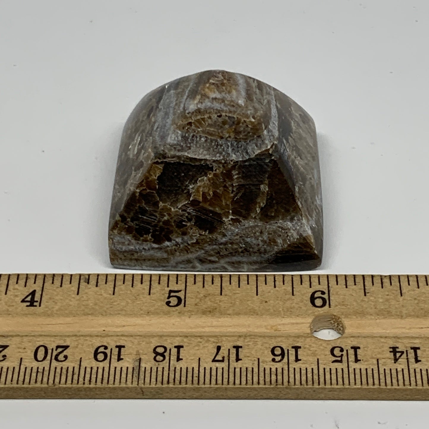 60.9g, 1.3"x1.6"x1.6" Chocolate/Gray Onyx Pyramid Gemstone @Morocco, B18959