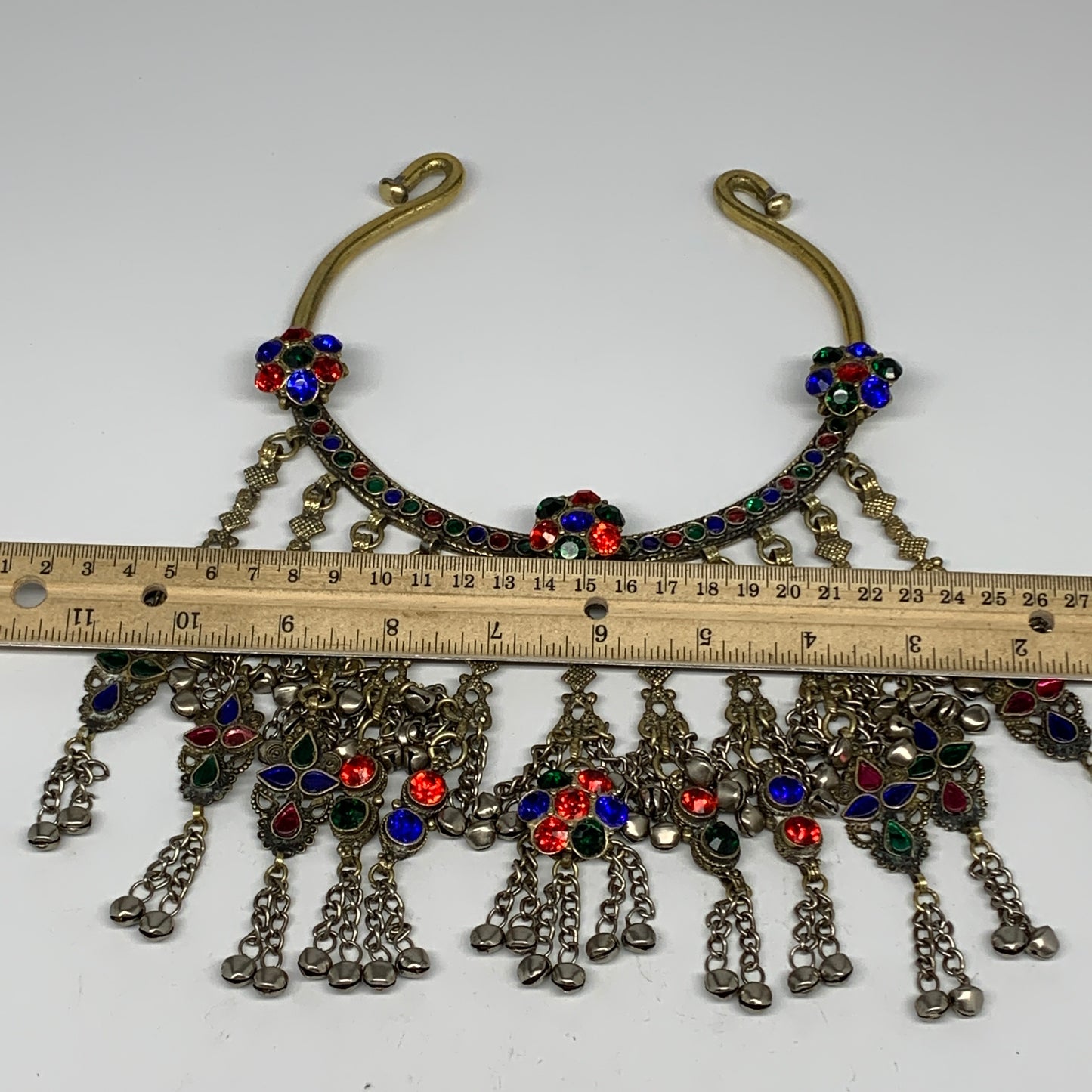 360g, 11"x5.75"Kuchi Turkmen Choker Necklace Multi-Color Tribal Gypsy Beho,B1413