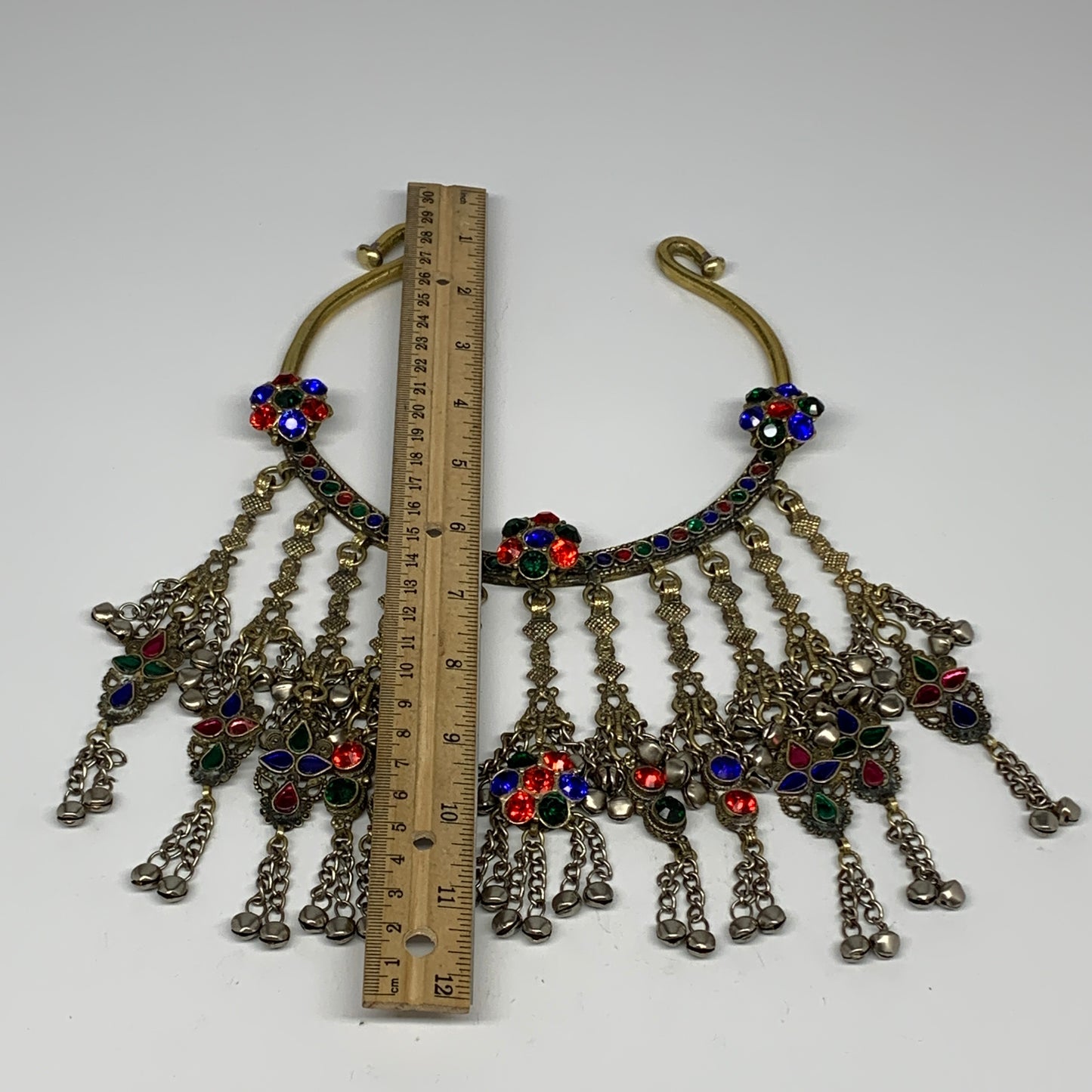 360g, 11"x5.75"Kuchi Turkmen Choker Necklace Multi-Color Tribal Gypsy Beho,B1413