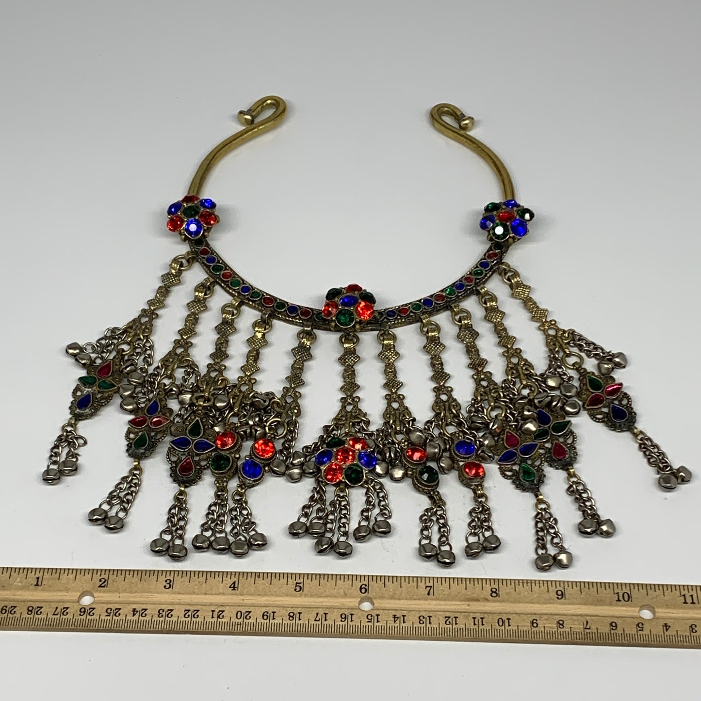 360g, 11"x5.75"Kuchi Turkmen Choker Necklace Multi-Color Tribal Gypsy Beho,B1413