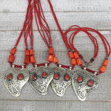 1pc, Turkmen Necklace Pendant Statement Tribal Coral Inlay Beaded,20-21", BN32