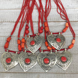 1pc, Turkmen Necklace Pendant Statement Tribal Coral Inlay Beaded,20-21", BN36