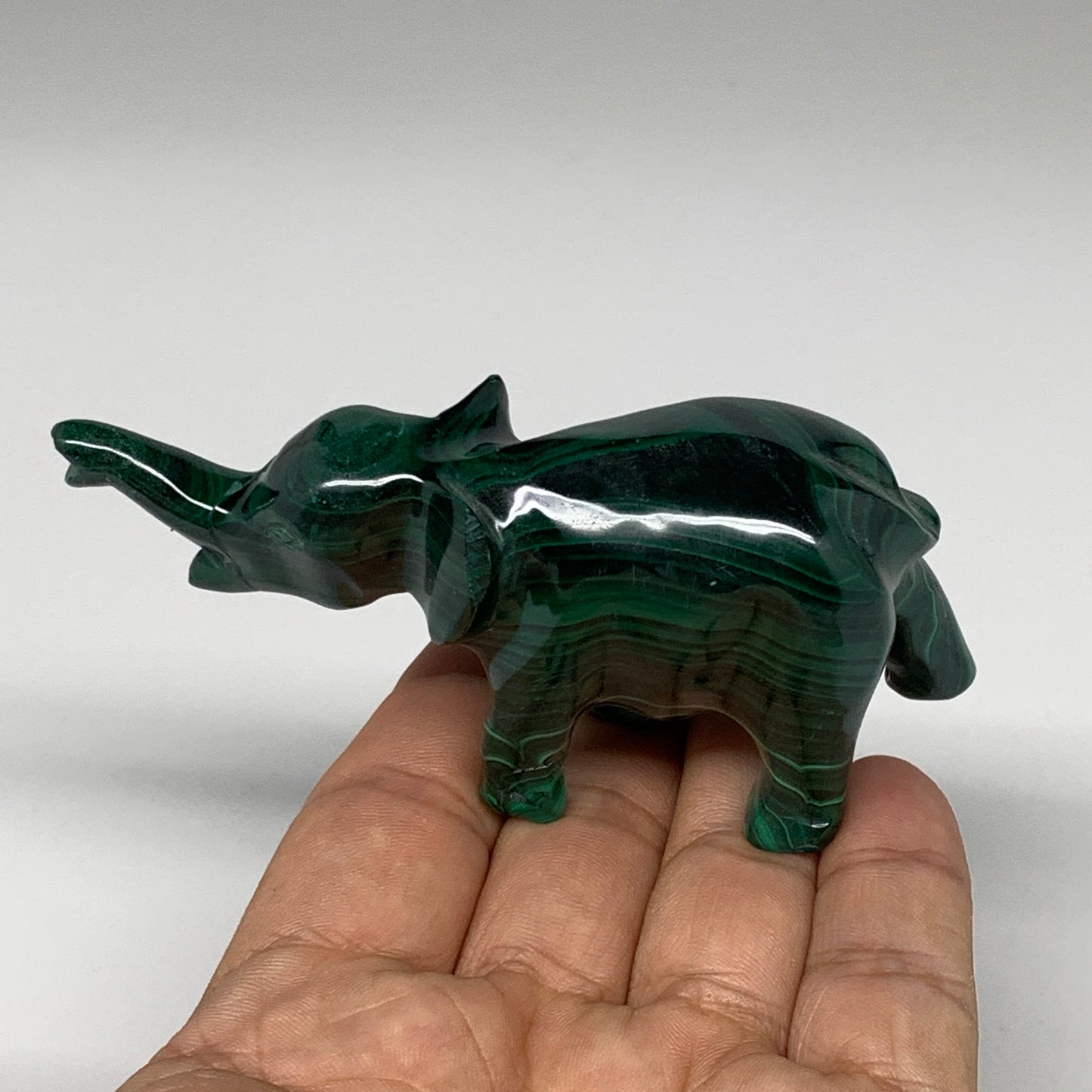 130.9g, 3.8"x1"x1.7" Repaired Solid Malachite Elephant Figurine @Congo, B7274