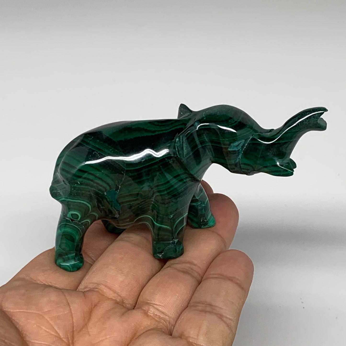 130.9g, 3.8"x1"x1.7" Repaired Solid Malachite Elephant Figurine @Congo, B7274