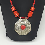 1pc, Turkmen Necklace Pendant Statement Tribal Coral Inlay Beaded,20-21", BN37