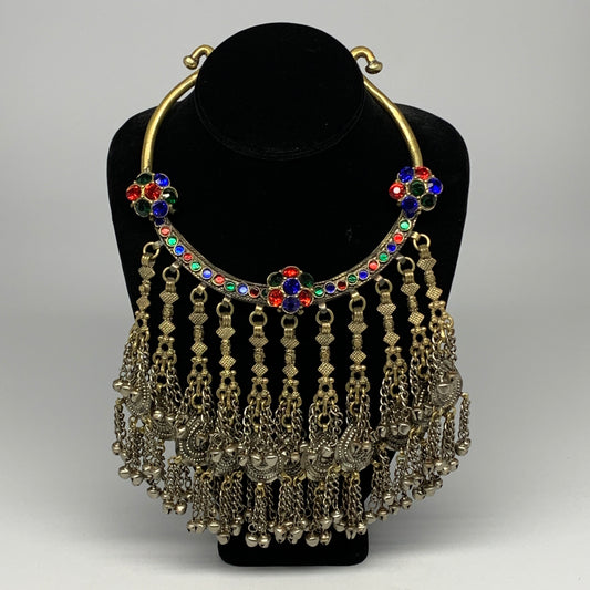 325g, 11"x5.25"Kuchi Turkmen Choker Necklace Multi-Color Tribal Gypsy Beho,B1413