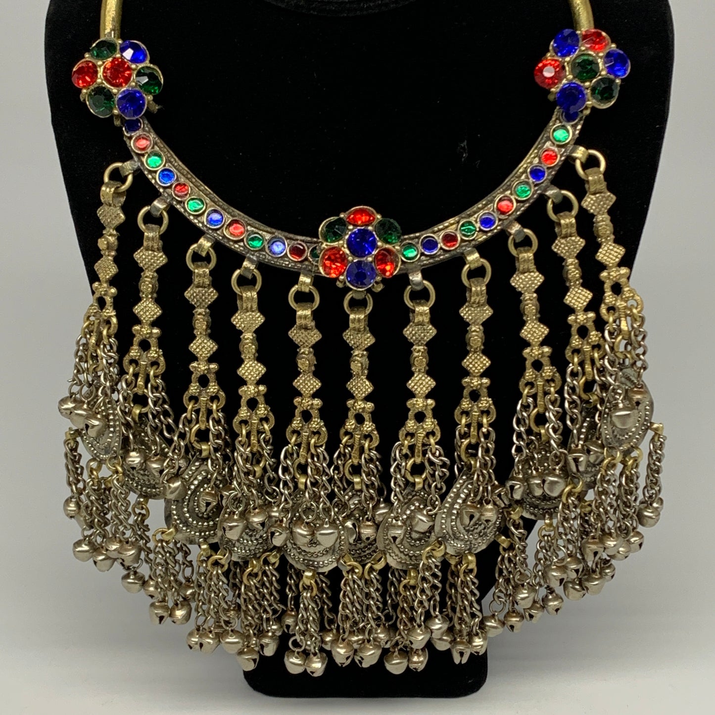 325g, 11"x5.25"Kuchi Turkmen Choker Necklace Multi-Color Tribal Gypsy Beho,B1413