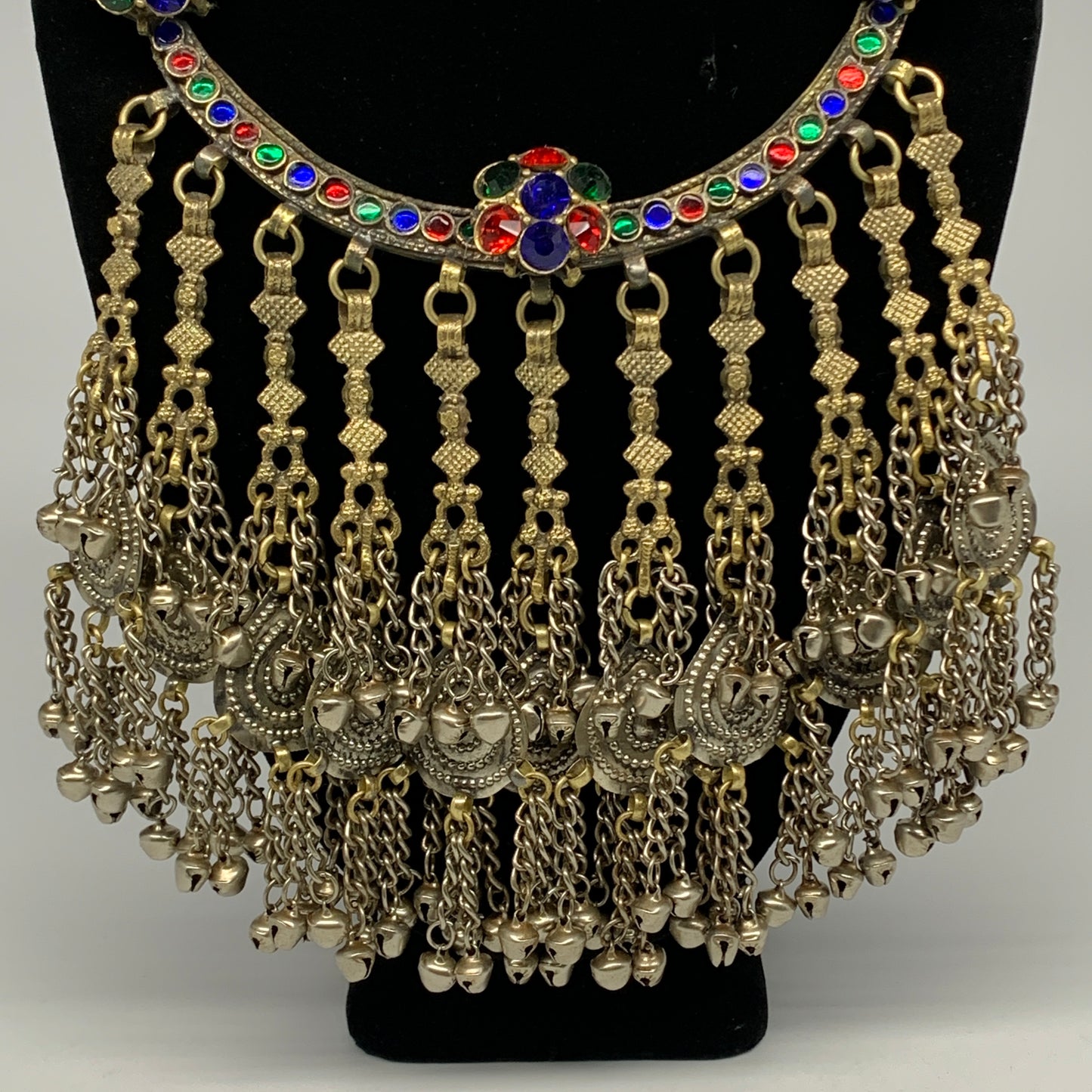 325g, 11"x5.25"Kuchi Turkmen Choker Necklace Multi-Color Tribal Gypsy Beho,B1413