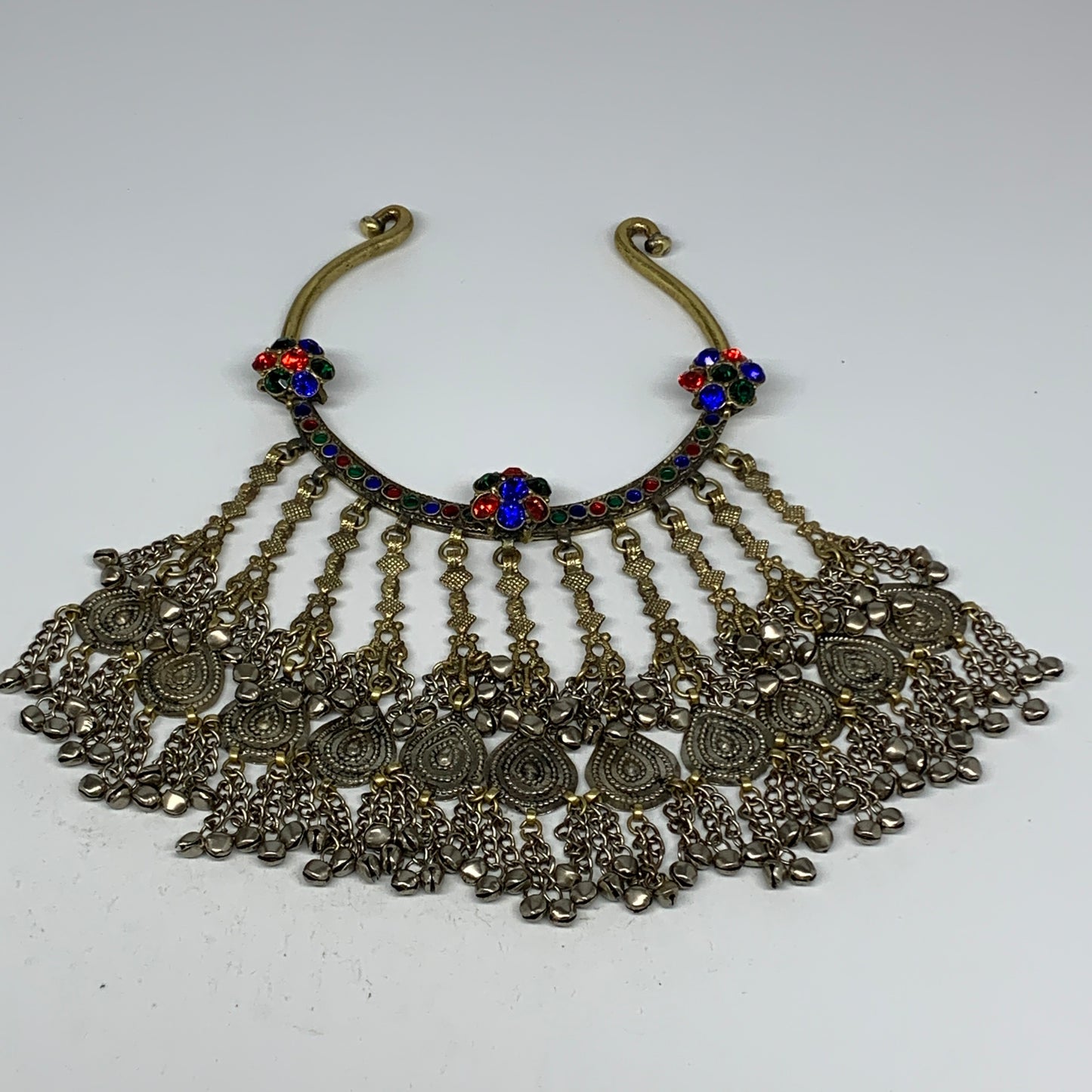 325g, 11"x5.25"Kuchi Turkmen Choker Necklace Multi-Color Tribal Gypsy Beho,B1413