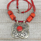 1pc, Turkmen Necklace Pendant Statement Tribal Coral Inlay Beaded,20-21", BN38