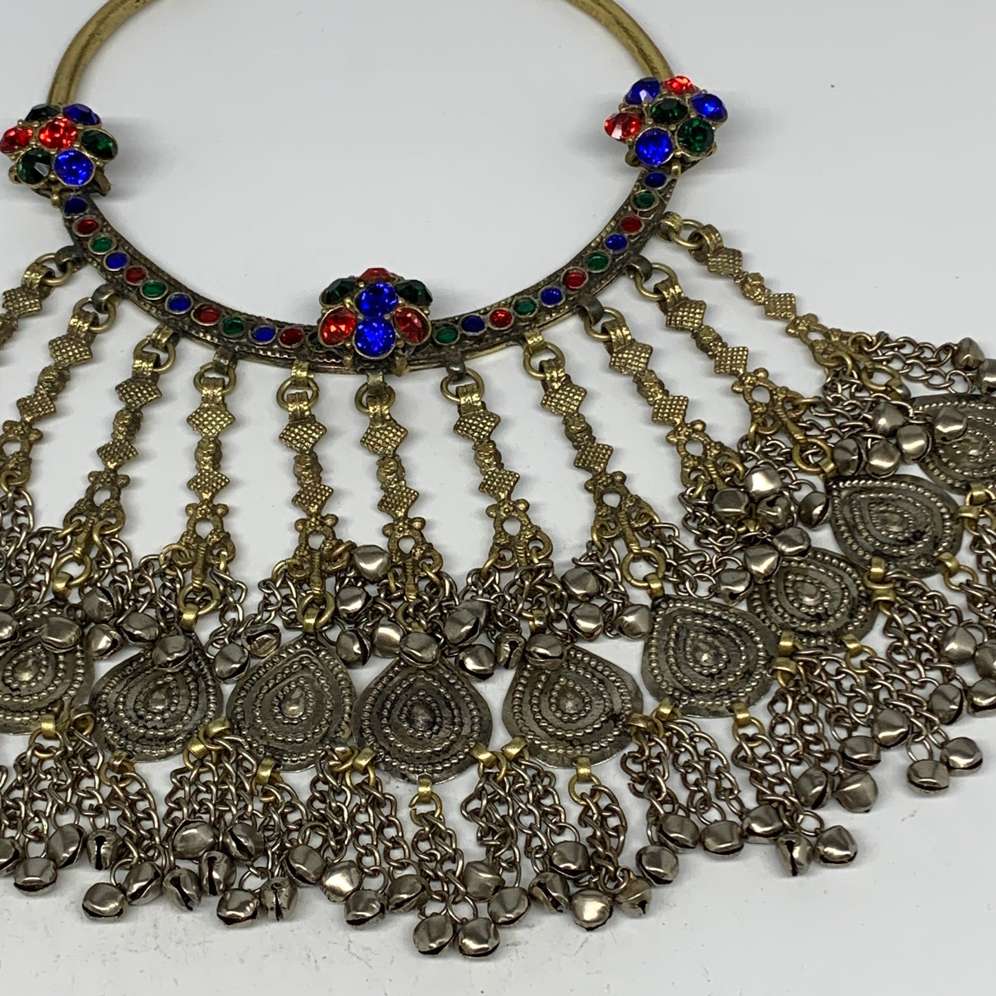 325g, 11"x5.25"Kuchi Turkmen Choker Necklace Multi-Color Tribal Gypsy Beho,B1413