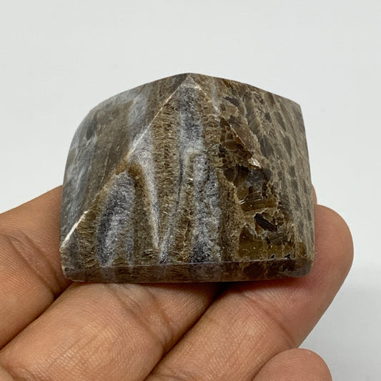 50.5g, 1.1"x1.5"x1.6" Chocolate/Gray Onyx Pyramid Gemstone @Morocco, B18964