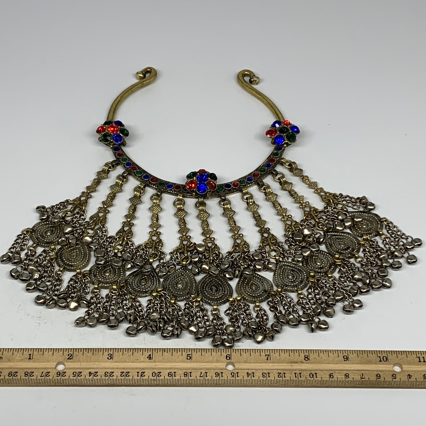 325g, 11"x5.25"Kuchi Turkmen Choker Necklace Multi-Color Tribal Gypsy Beho,B1413