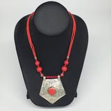1pc, Turkmen Necklace Pendant Statement Tribal Coral Inlay Beaded,20-21", BN39