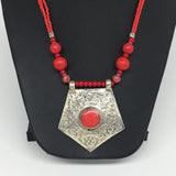 1pc, Turkmen Necklace Pendant Statement Tribal Coral Inlay Beaded,20-21", BN39