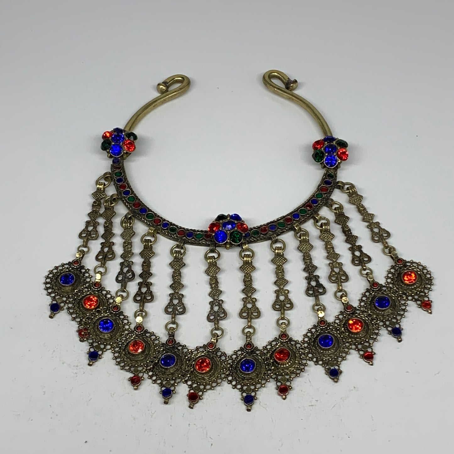 310g, 11"x5.25"Kuchi Turkmen Choker Necklace Multi-Color Tribal Gypsy Beho,B1413